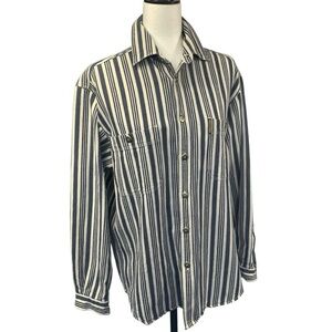 Giorgio Armani Mens Shirt 100% Cotton Casual Yacht Club Blue Beige Stripe Small